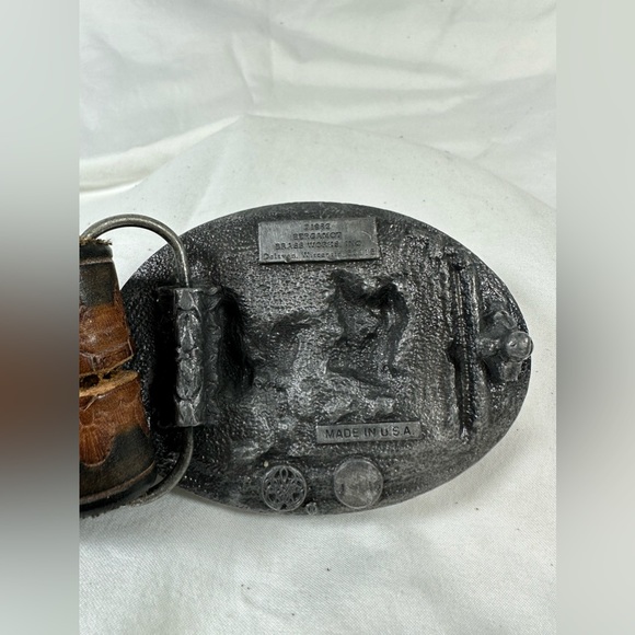 Vintage Bergamot Brass Works 1983 SALOON cowboys belt buckle and brown belt 34 - Picture 10 of 14